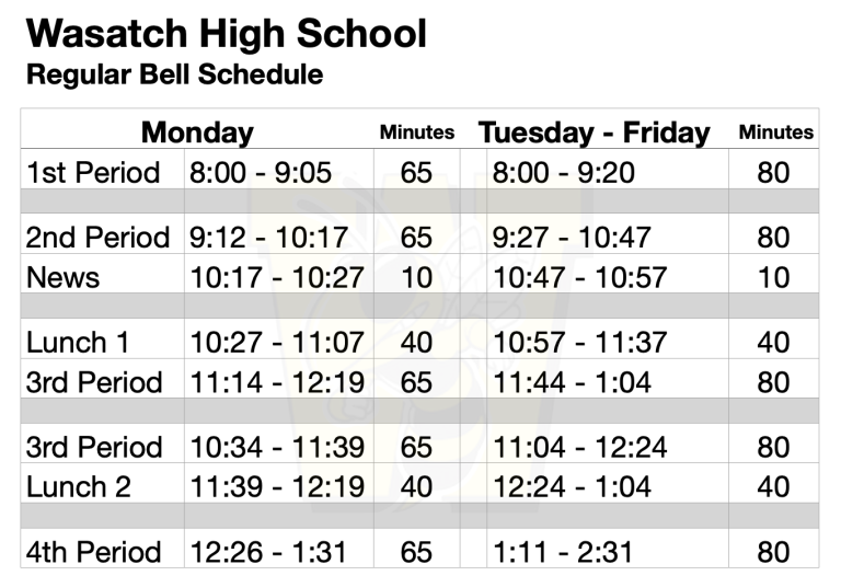 Bell Schedule 2022-23 – Wasatch High School