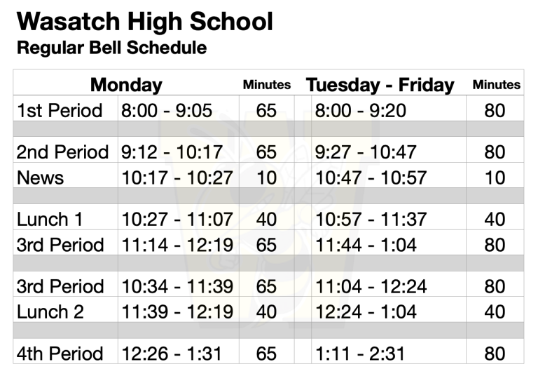 Bell Schedule 2022 23 Wasatch High School