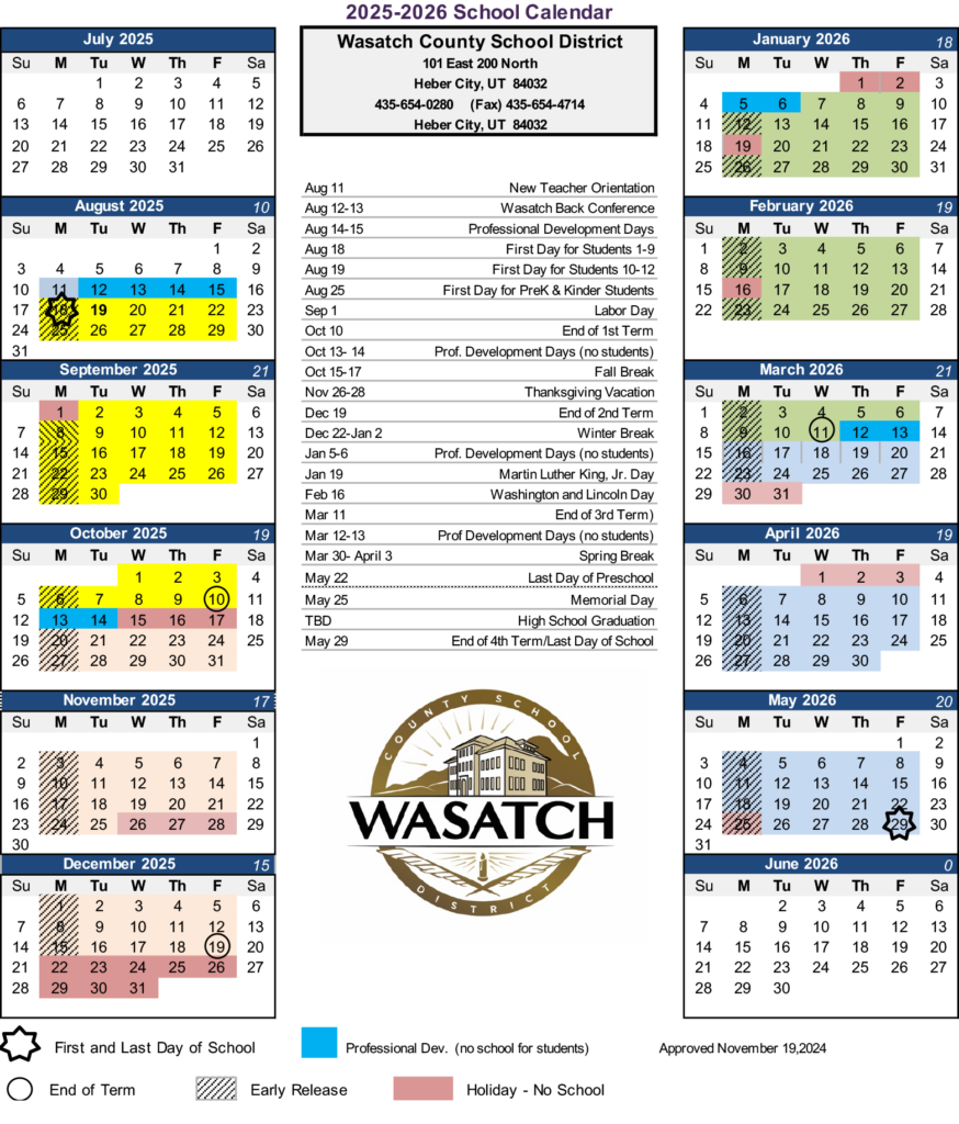 Calendar Wasatch County School District